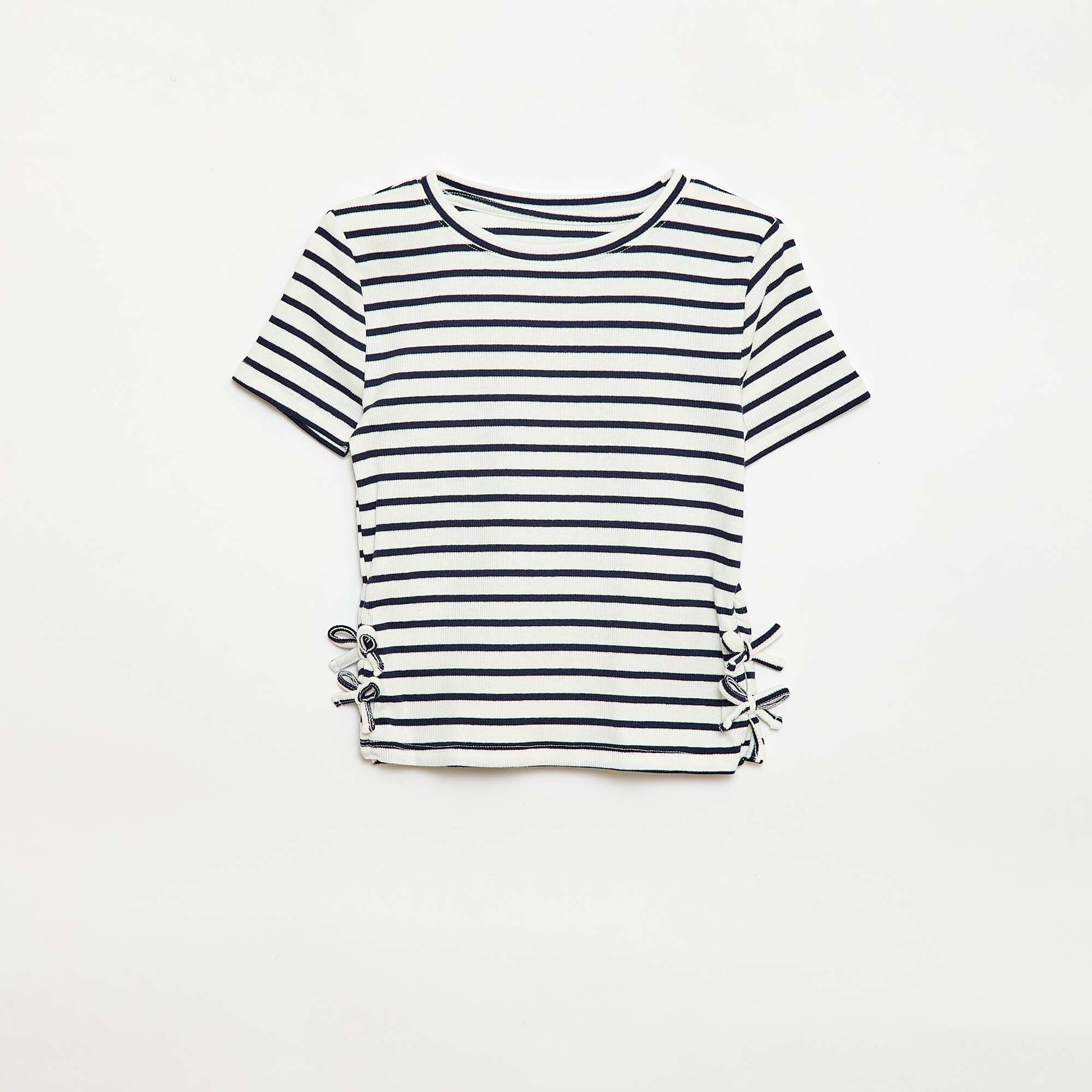Plain T-shirt with Decorative Knots BLUE