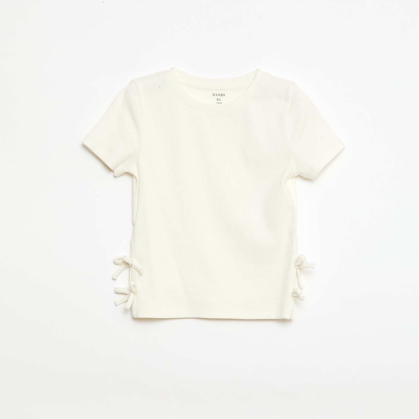 Plain T-shirt with Decorative Knots WHITE