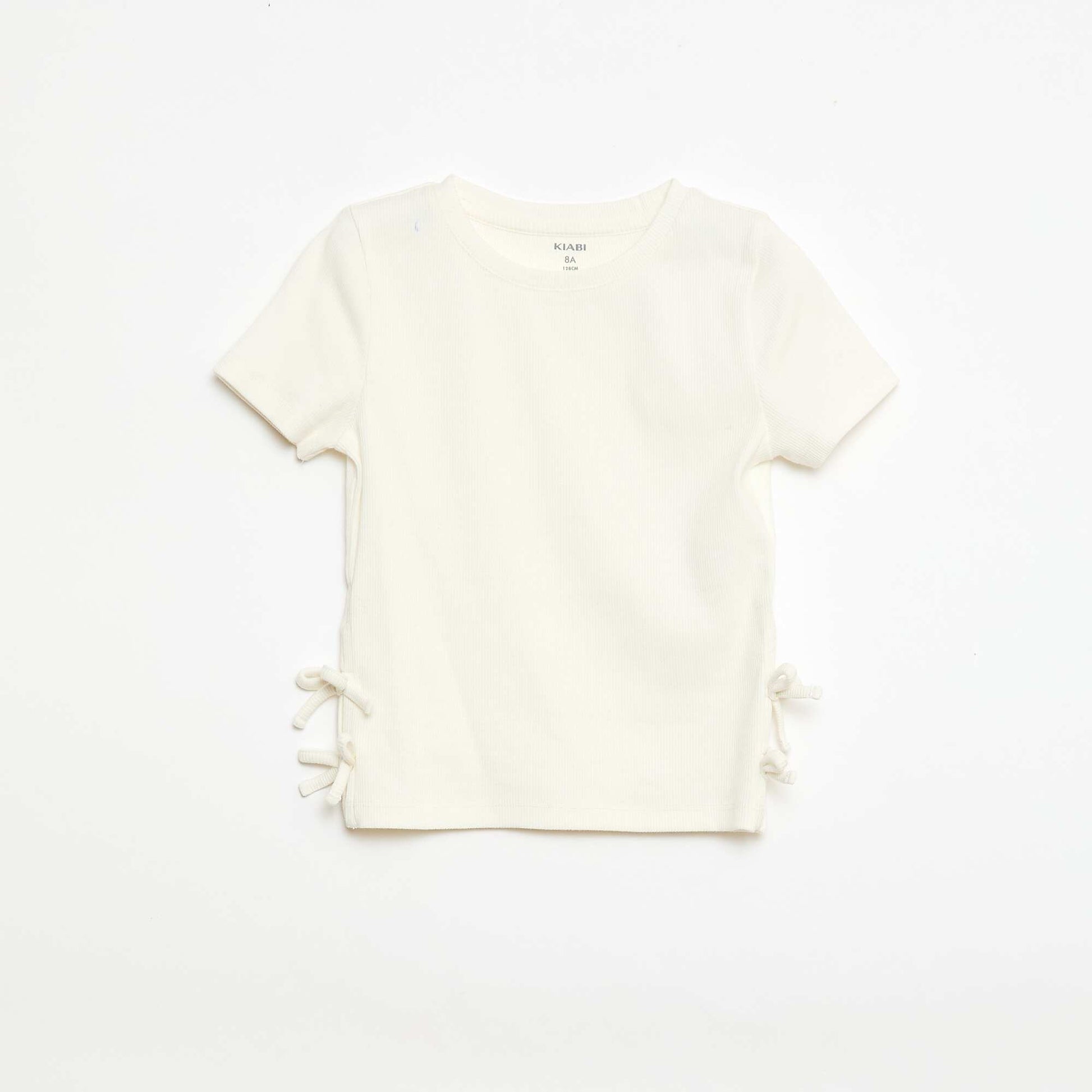 Plain T-shirt with Decorative Knots WHITE