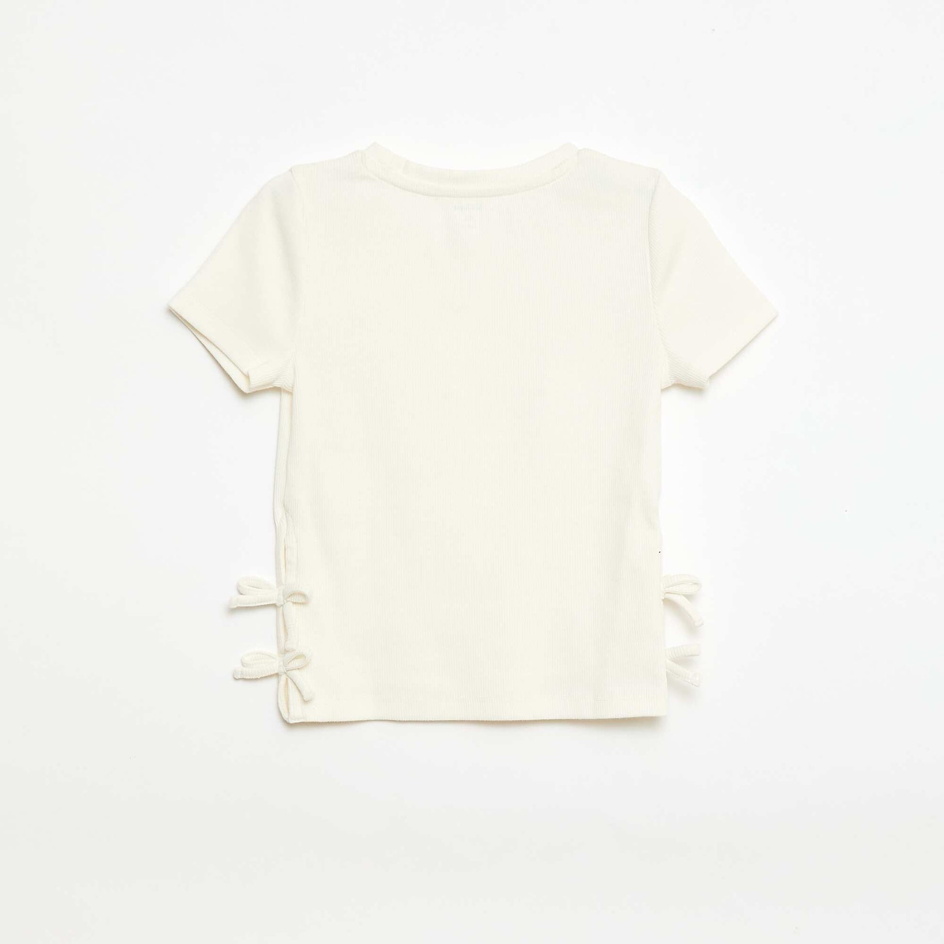 Plain T-shirt with Decorative Knots WHITE