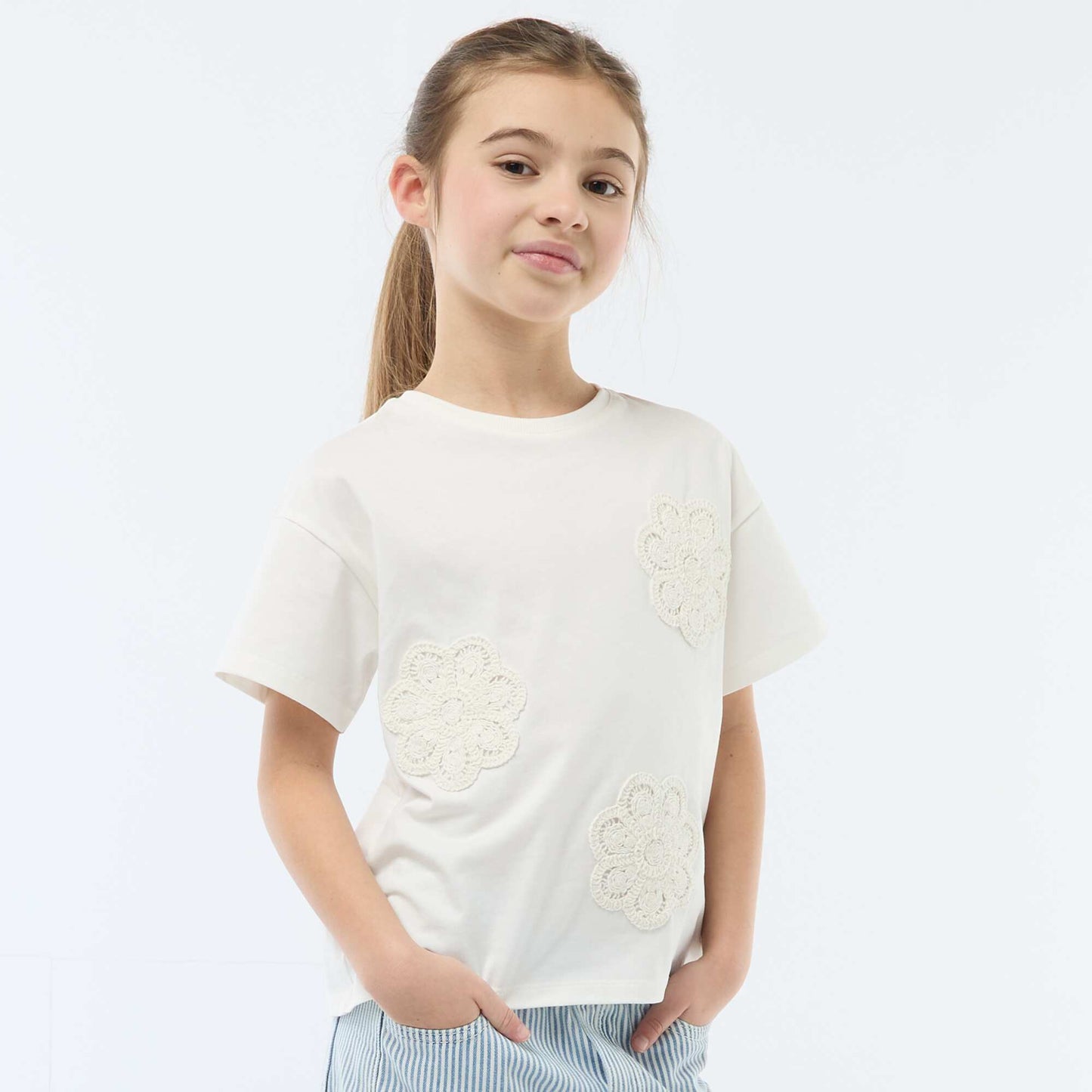 Macramé flower T-shirt WHITE
