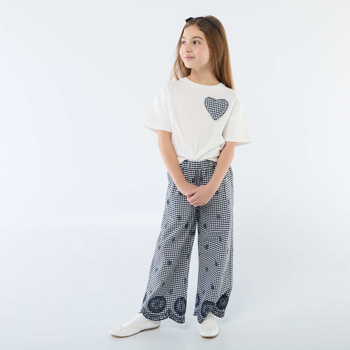 Gingham Patch T-shirt WHITE