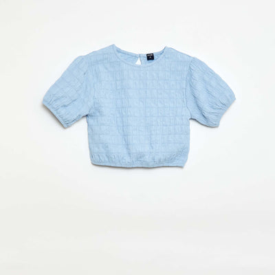Loose-fit fancy knit t-shirt BLUE