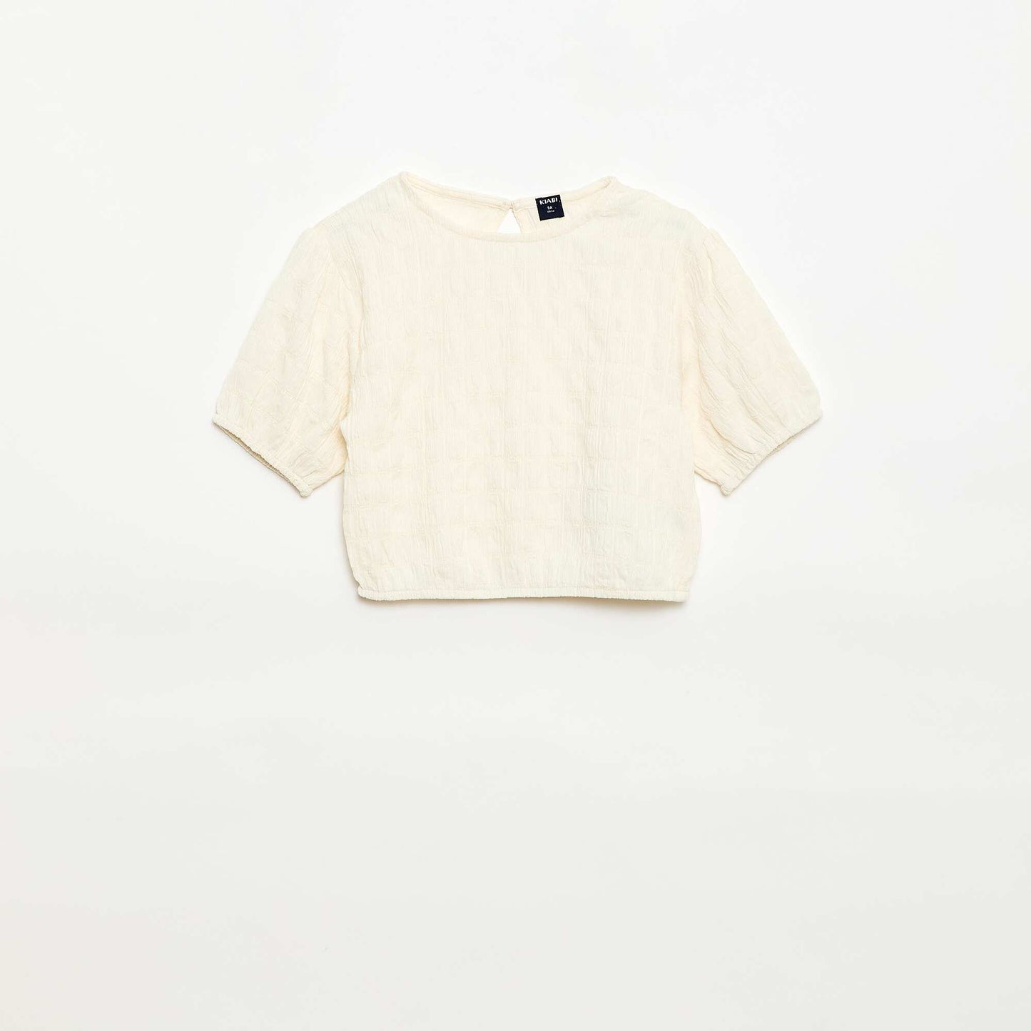 Loose-fit fancy knit t-shirt BEIGE