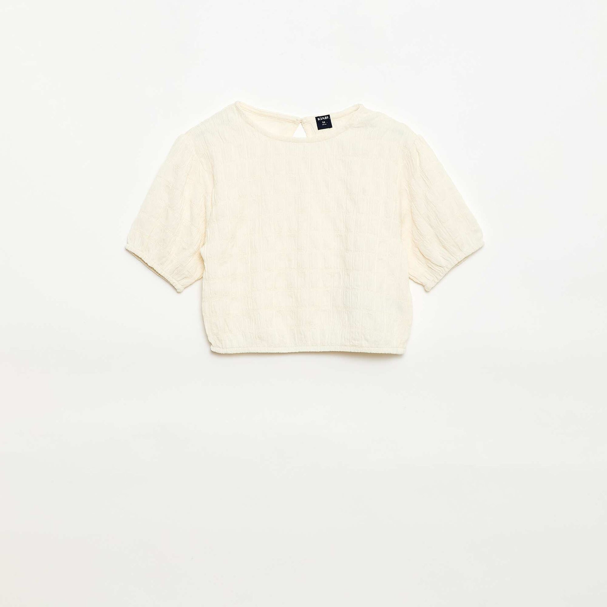 Loose-fit fancy knit t-shirt BEIGE
