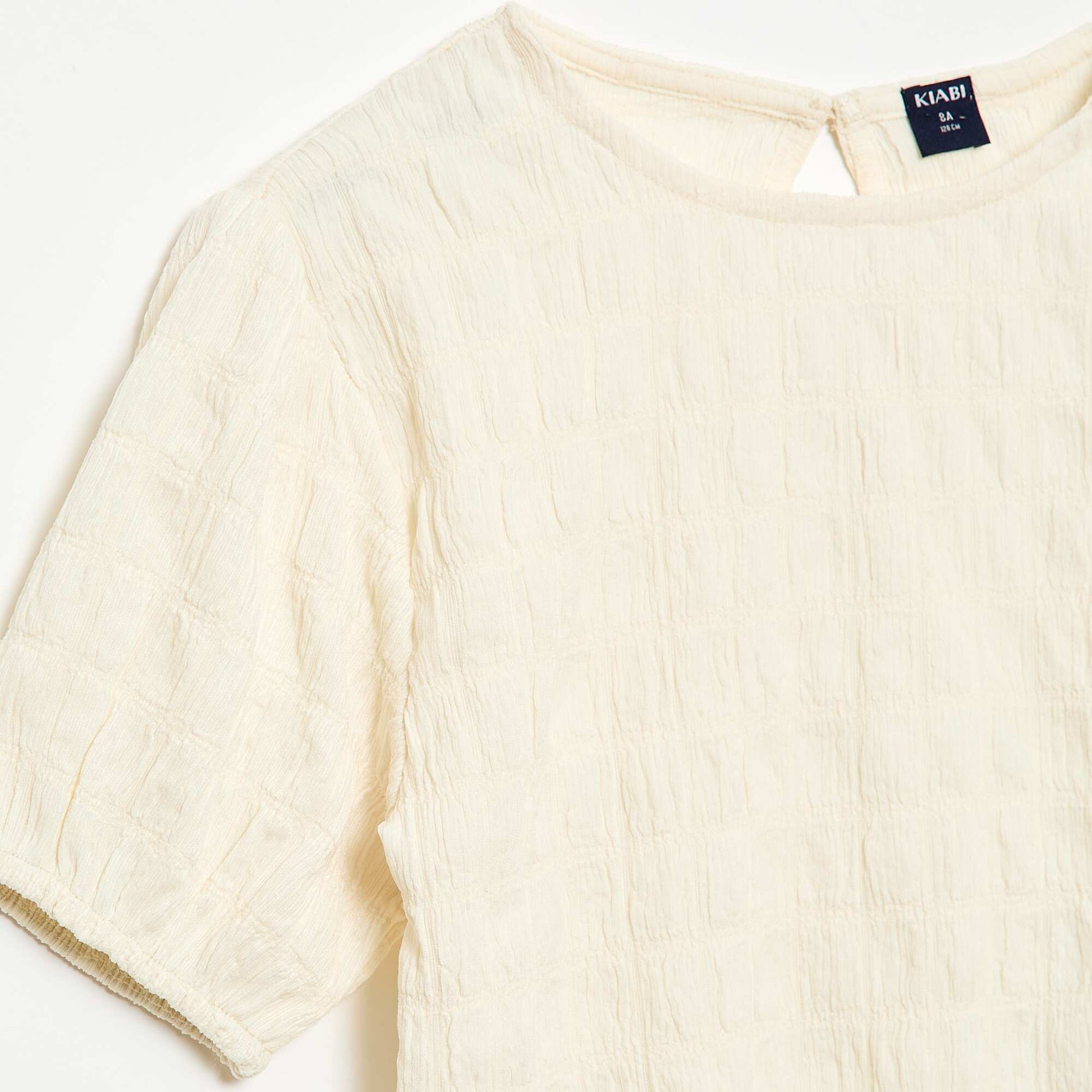 Loose-fit fancy knit t-shirt BEIGE