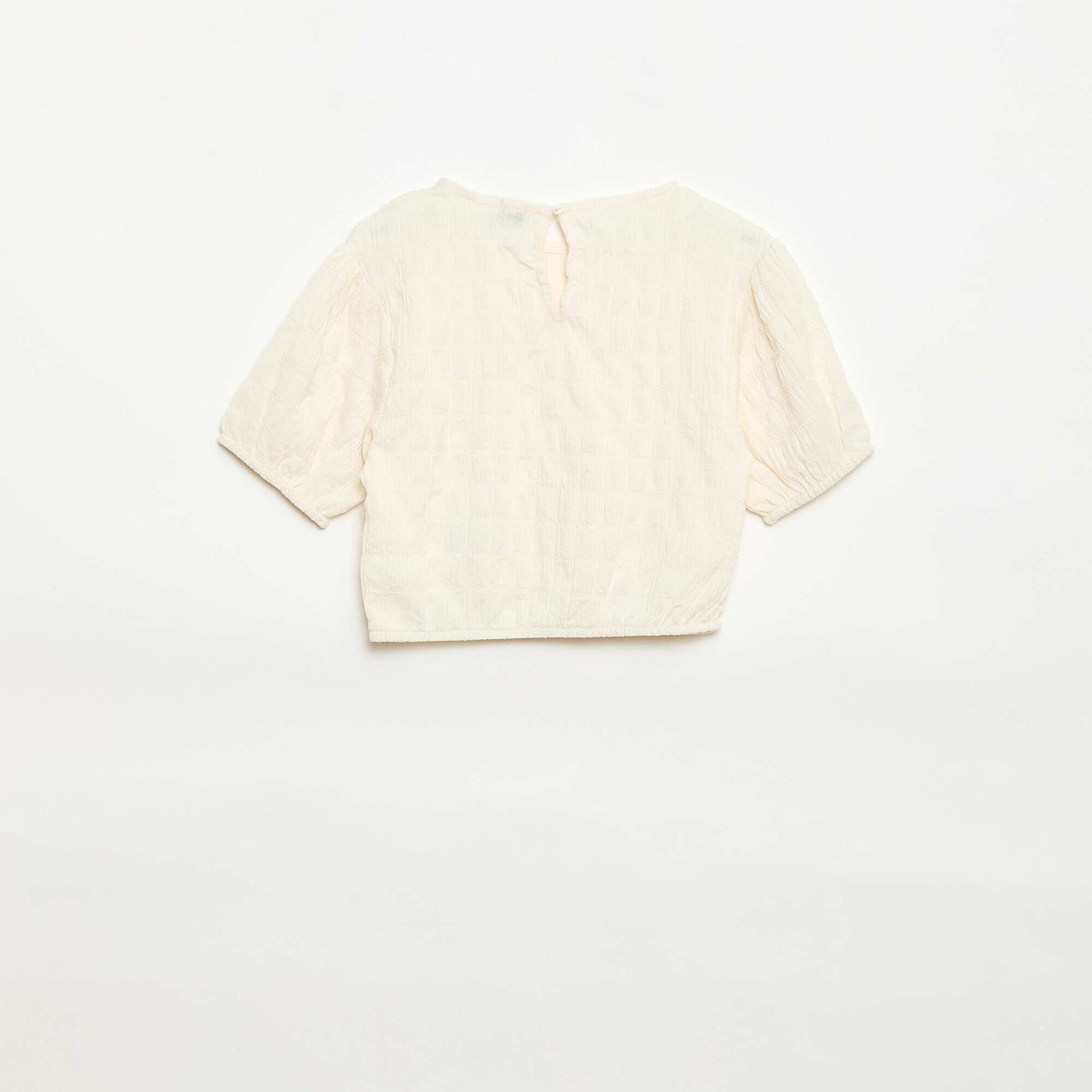 Loose-fit fancy knit t-shirt BEIGE