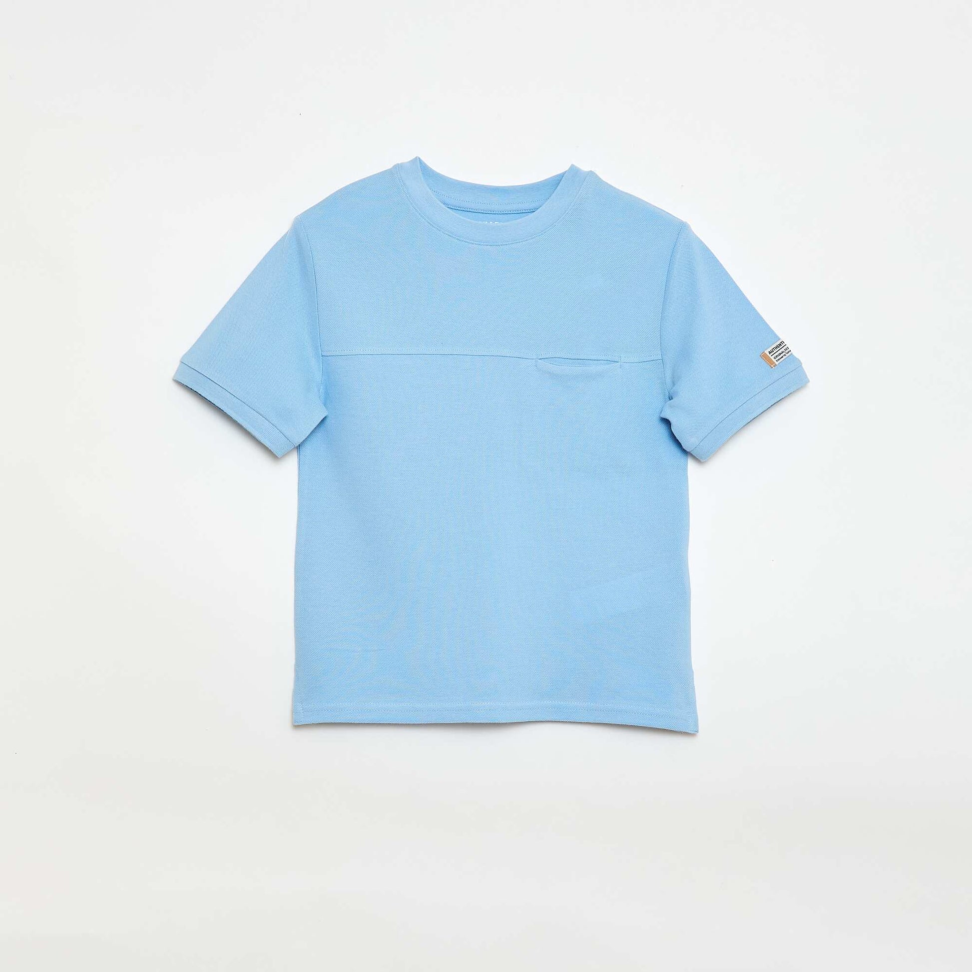 Pique cotton short-sleeved T-shirt BLUE