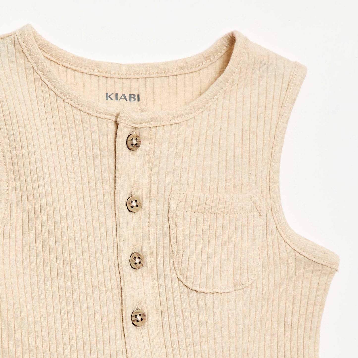 Ribbed knit short romper BEIGE