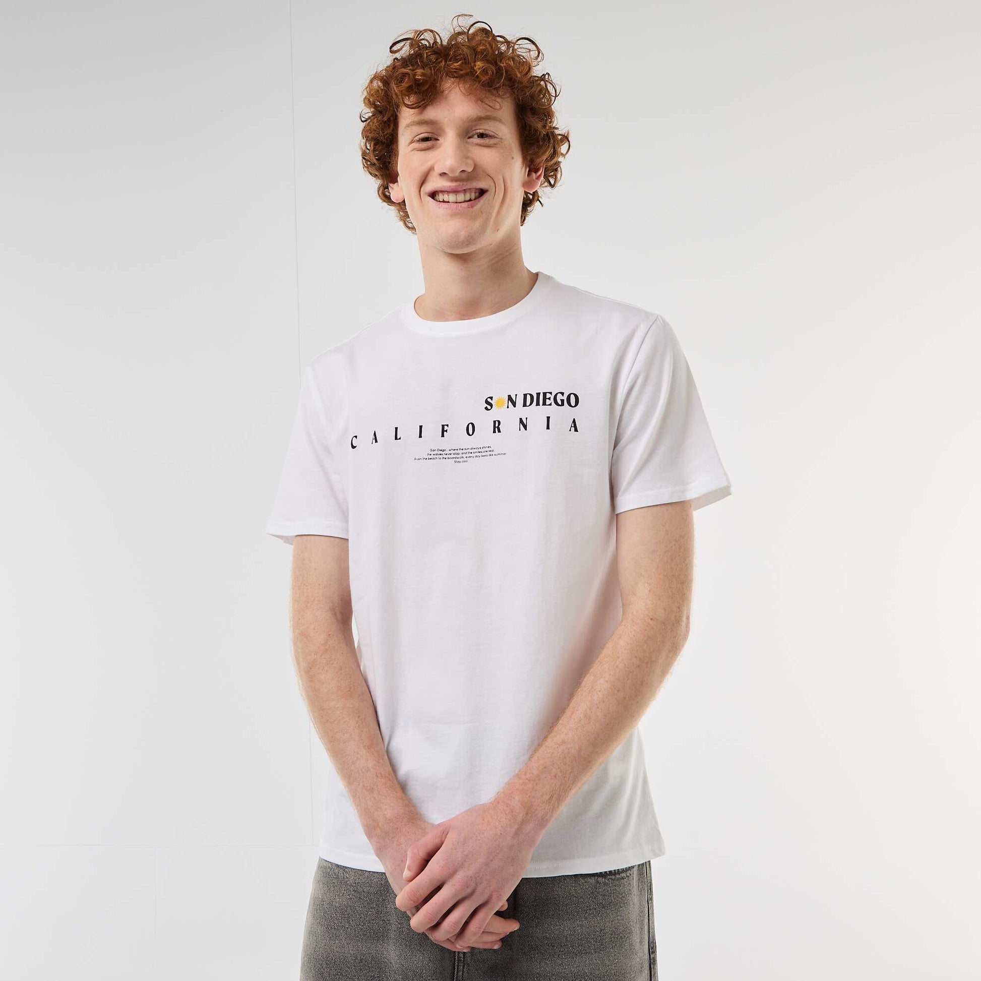 Printed Cotton Crew Neck T-Shirt WHITE