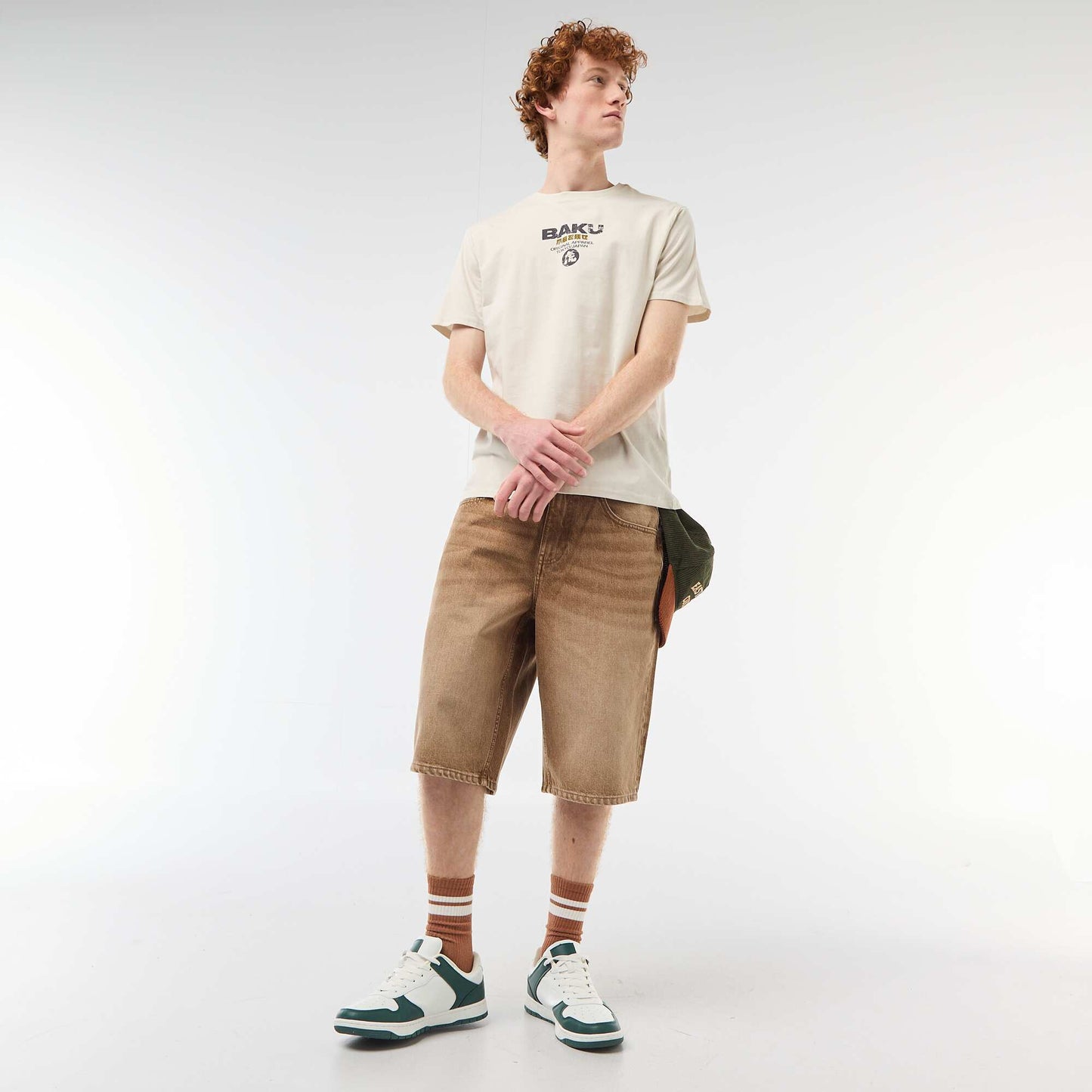 Printed Cotton Crew Neck T-Shirt BEIGE