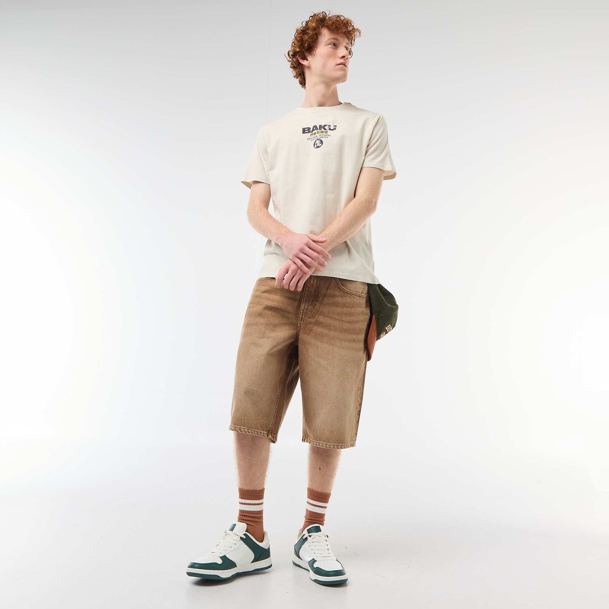 Printed Cotton Crew Neck T-Shirt BEIGE