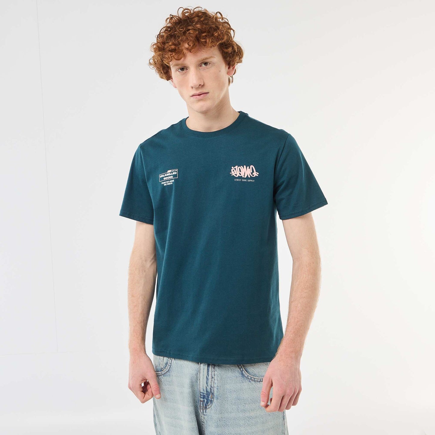 Printed Cotton Crew Neck T-Shirt BLUE
