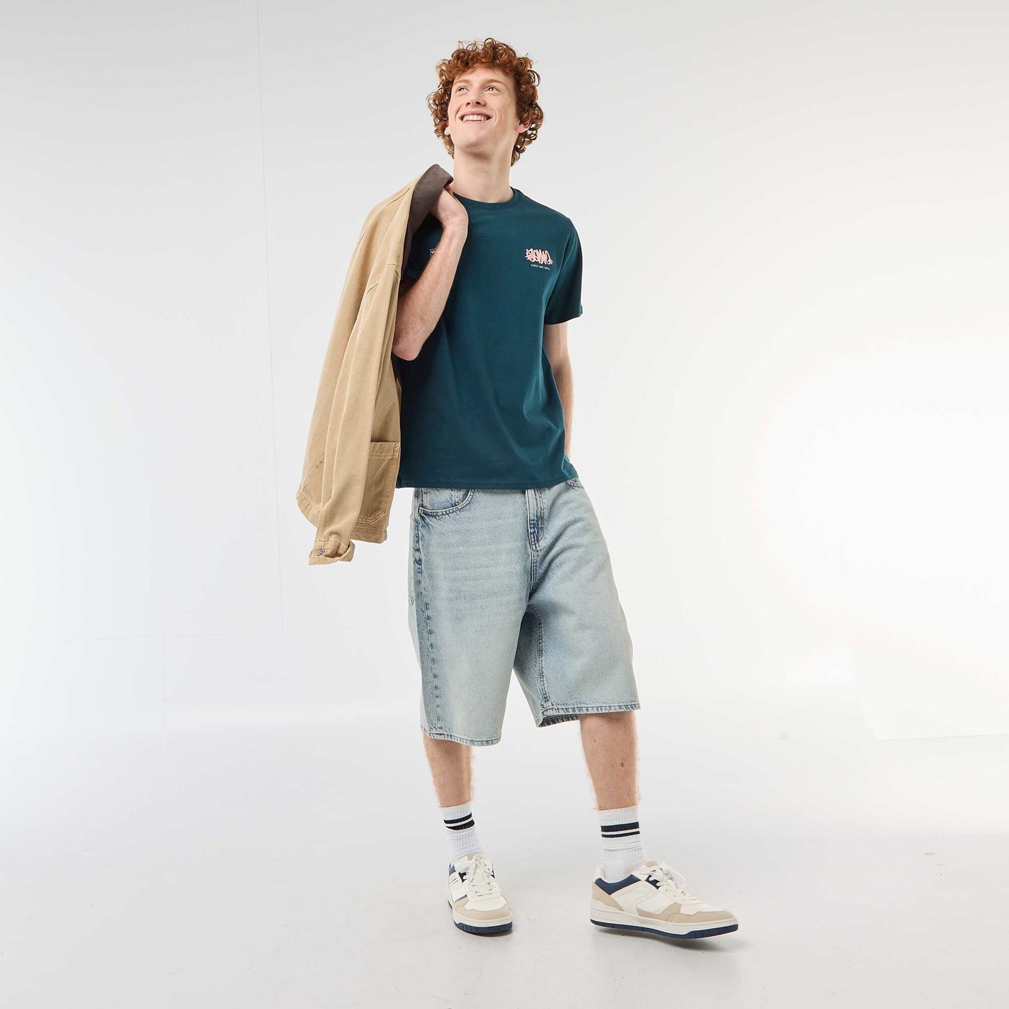 Printed Cotton Crew Neck T-Shirt BLUE