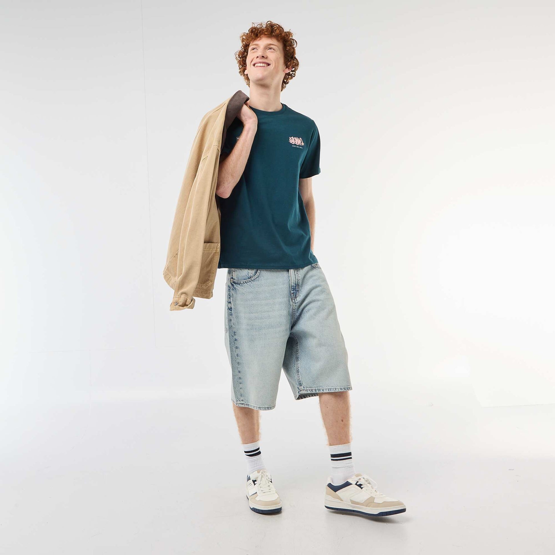 Printed Cotton Crew Neck T-Shirt BLUE