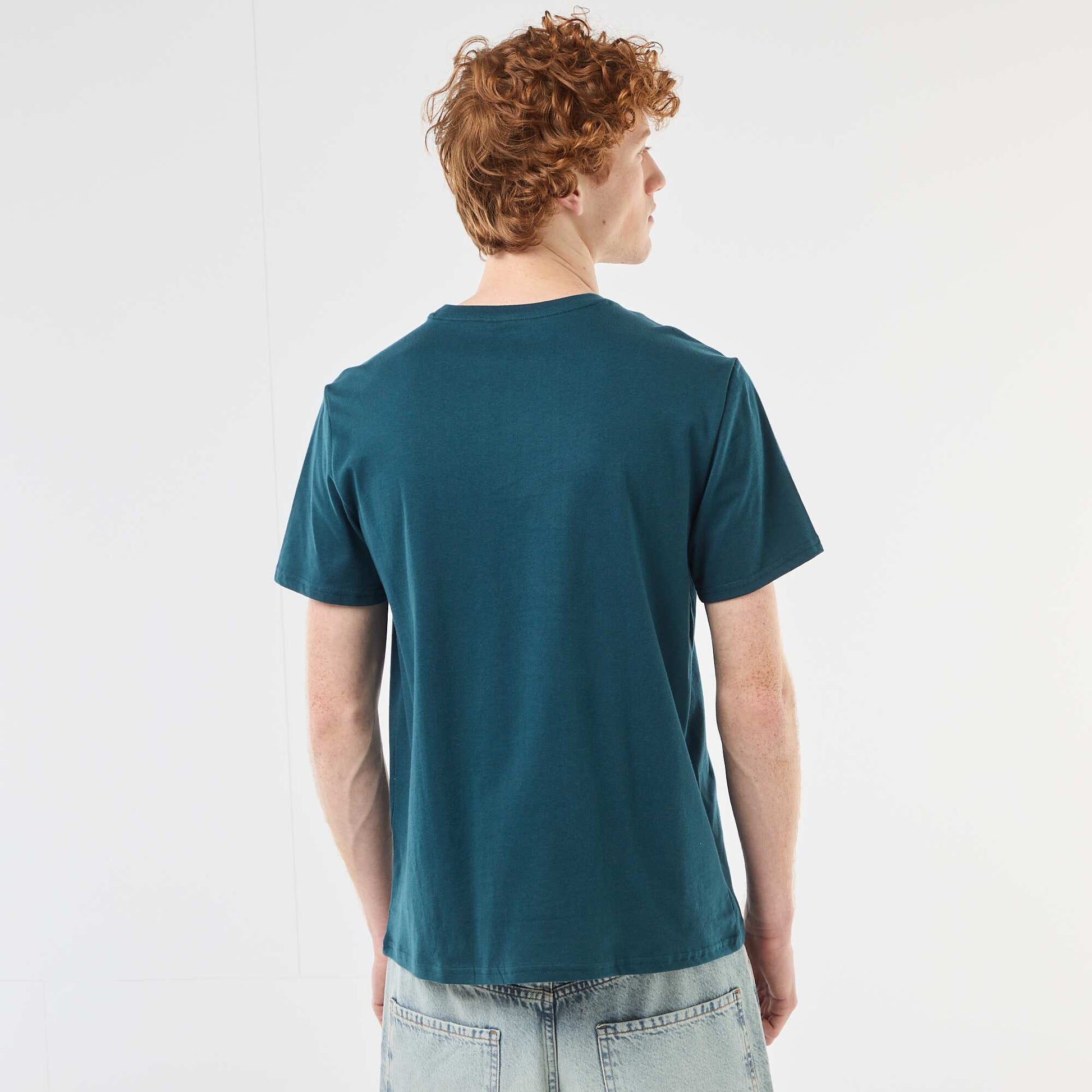 Printed Cotton Crew Neck T-Shirt BLUE