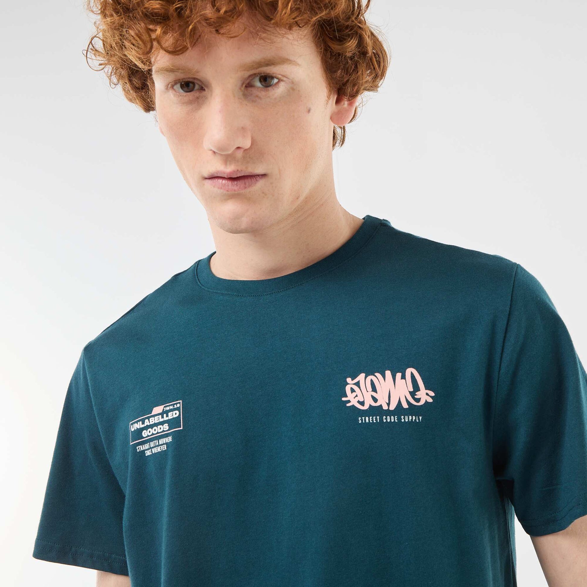 Printed Cotton Crew Neck T-Shirt BLUE