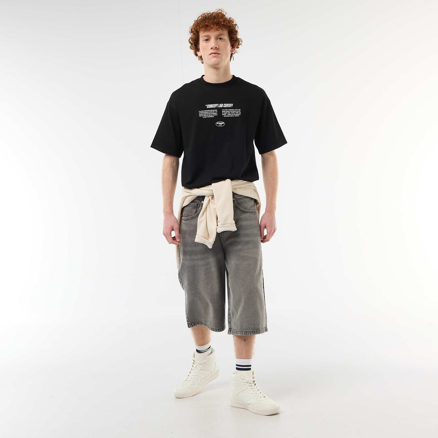 Solid Cotton T-Shirt with Front and Back Prints BLACK
