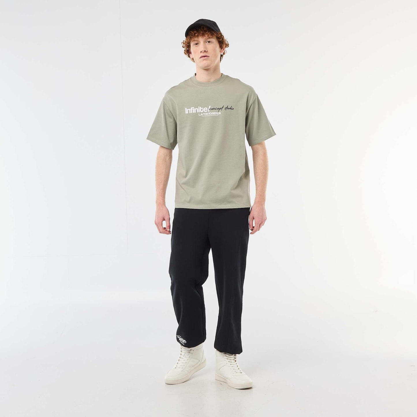 Solid Cotton T-Shirt with Front and Back Prints GREEN