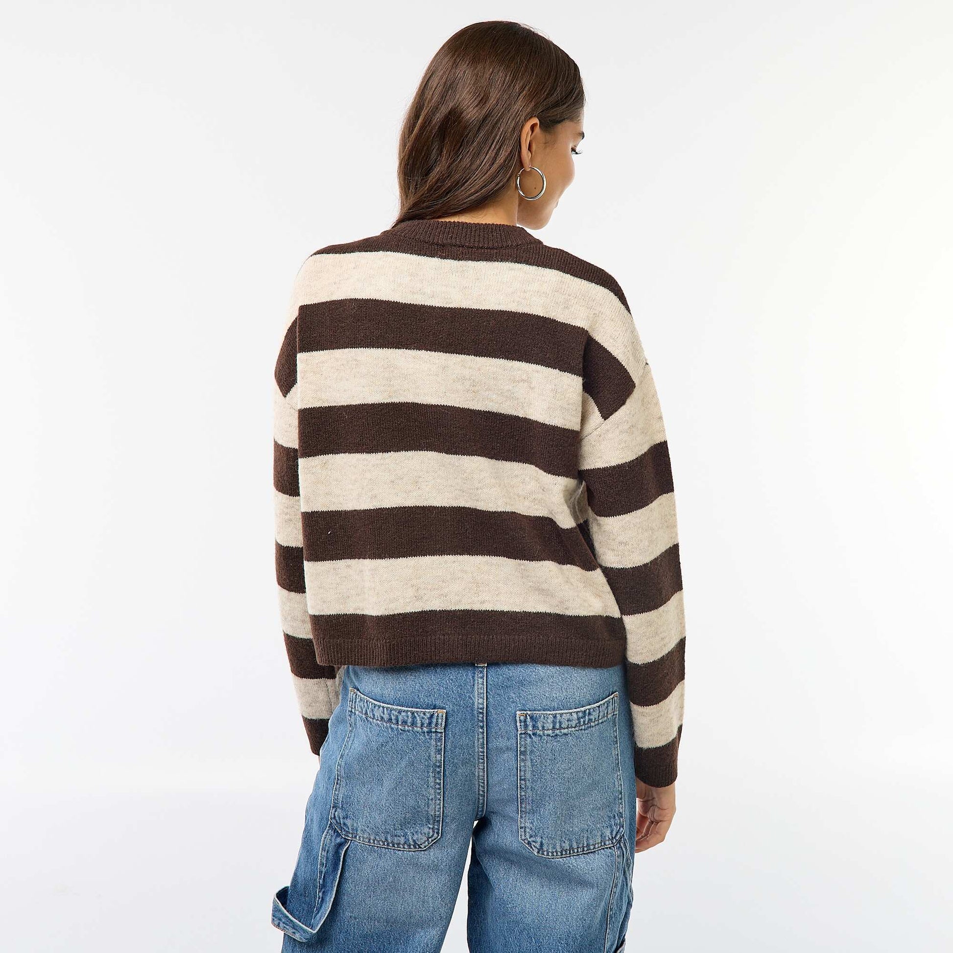 Buttoned Cardigan with 2 Patch Pockets BEIGE