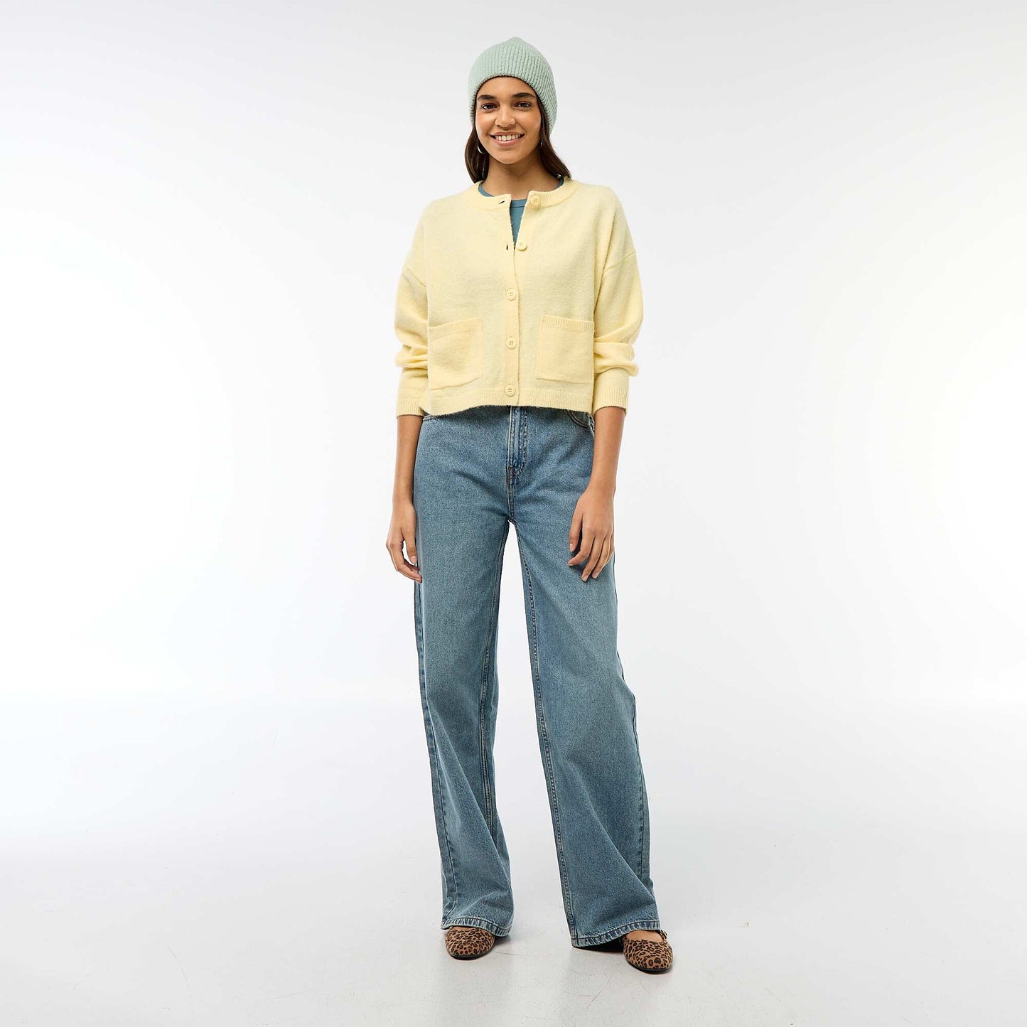 Buttoned Cardigan with 2 Patch Pockets YELLOW