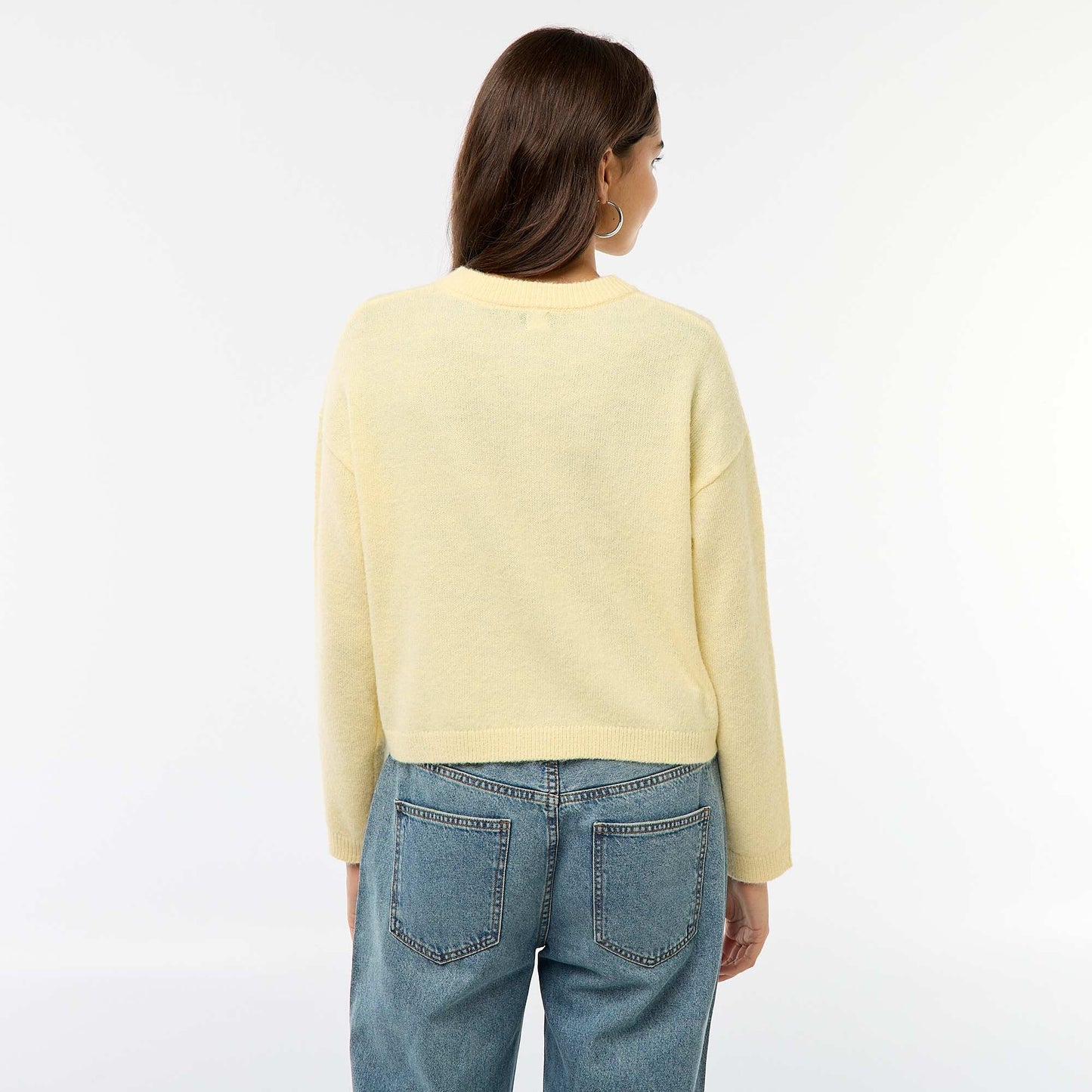 Buttoned Cardigan with 2 Patch Pockets YELLOW