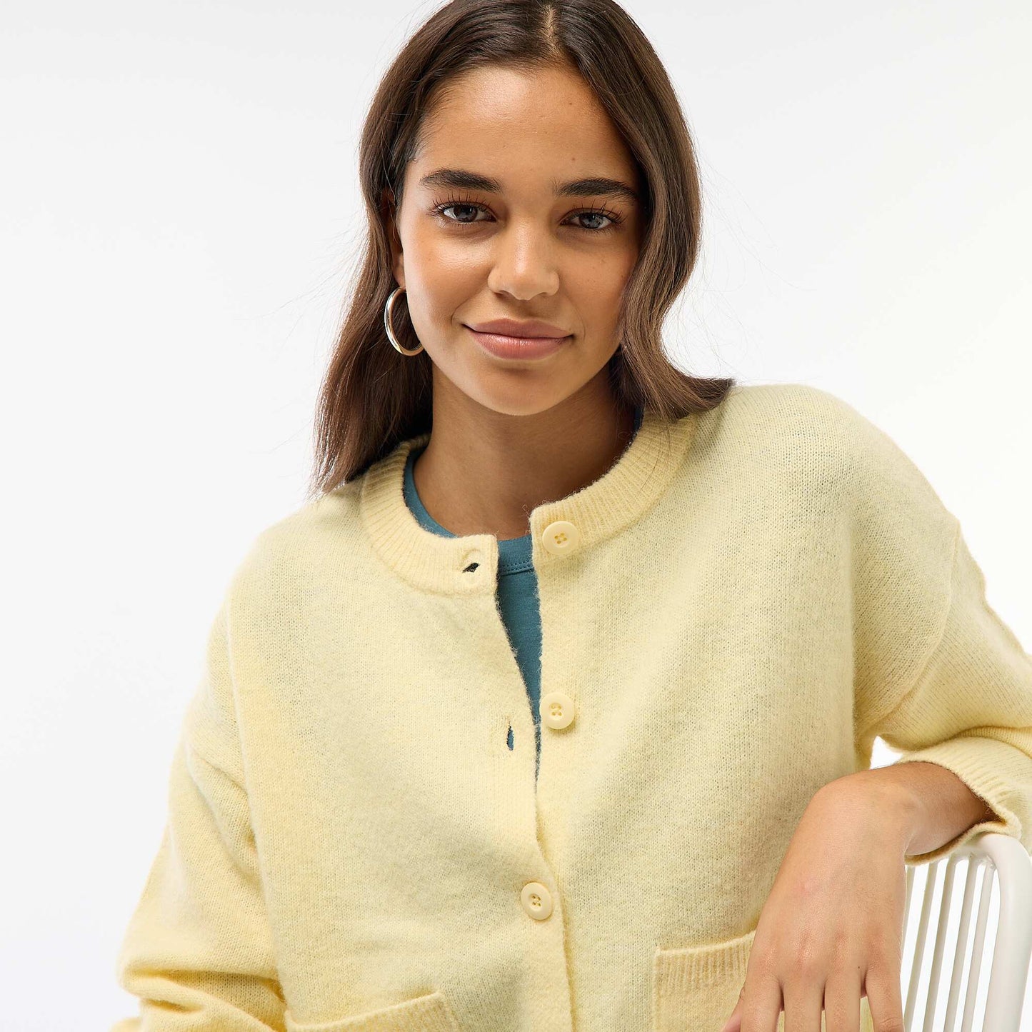 Buttoned Cardigan with 2 Patch Pockets YELLOW