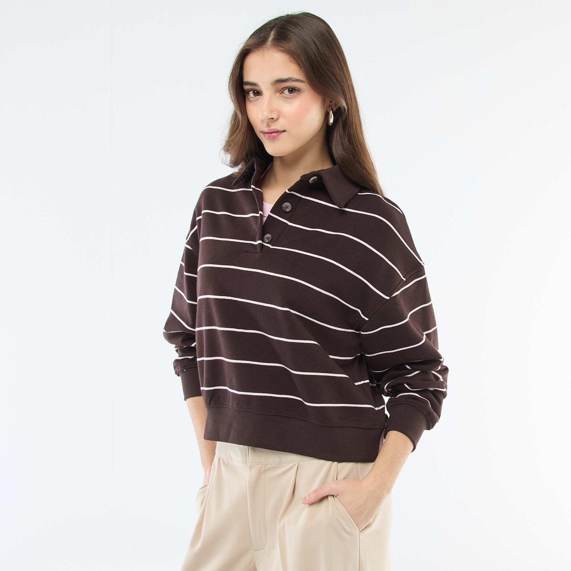Striped Polo Sweatshirt BROWN