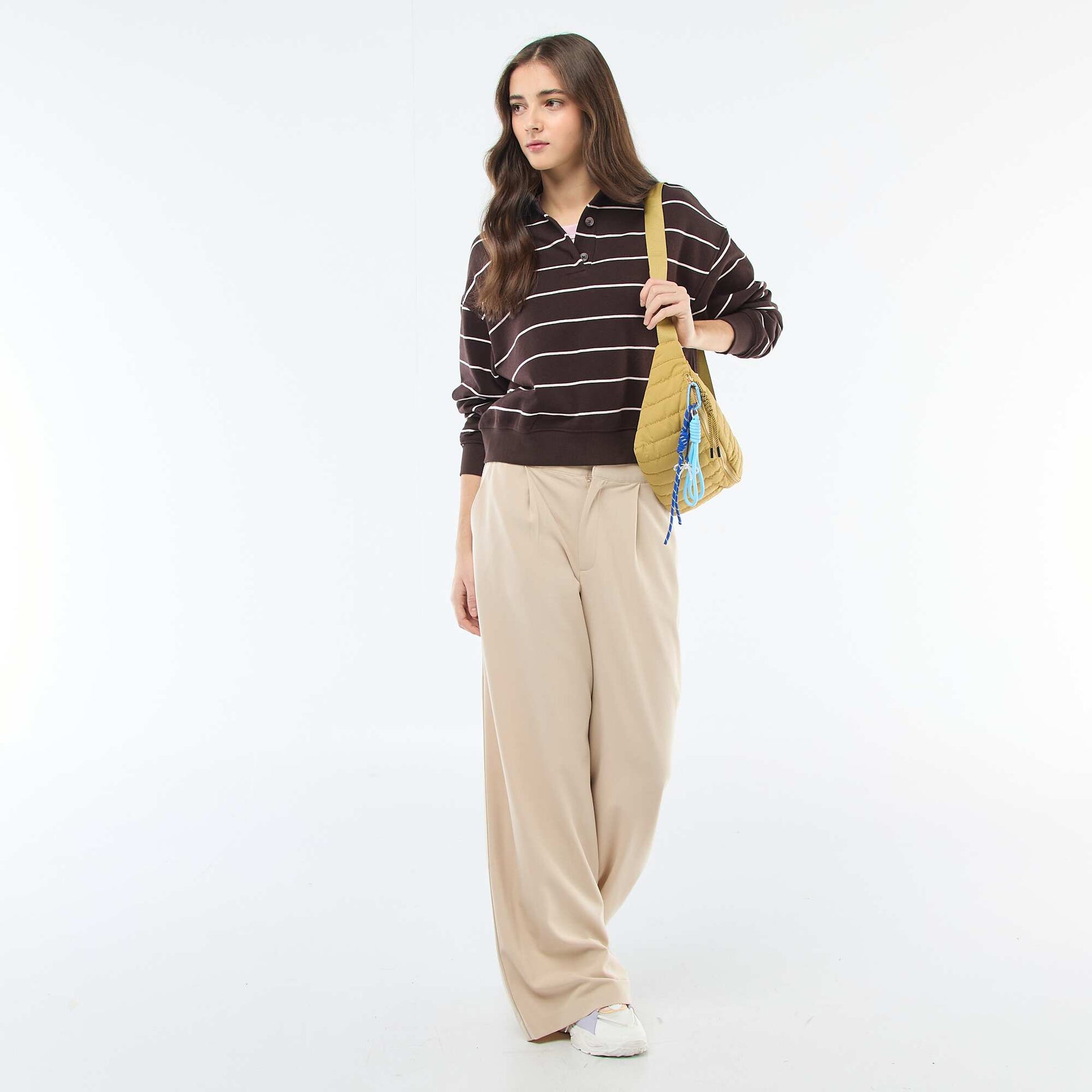 Striped Polo Sweatshirt BROWN