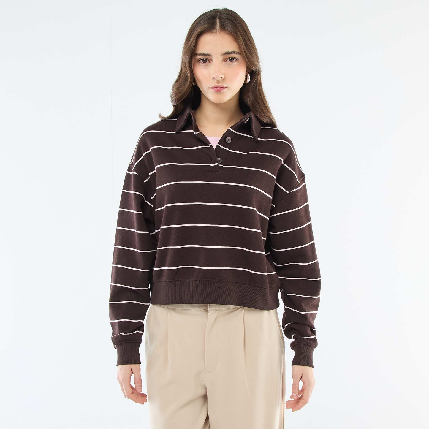Striped Polo Sweatshirt BROWN