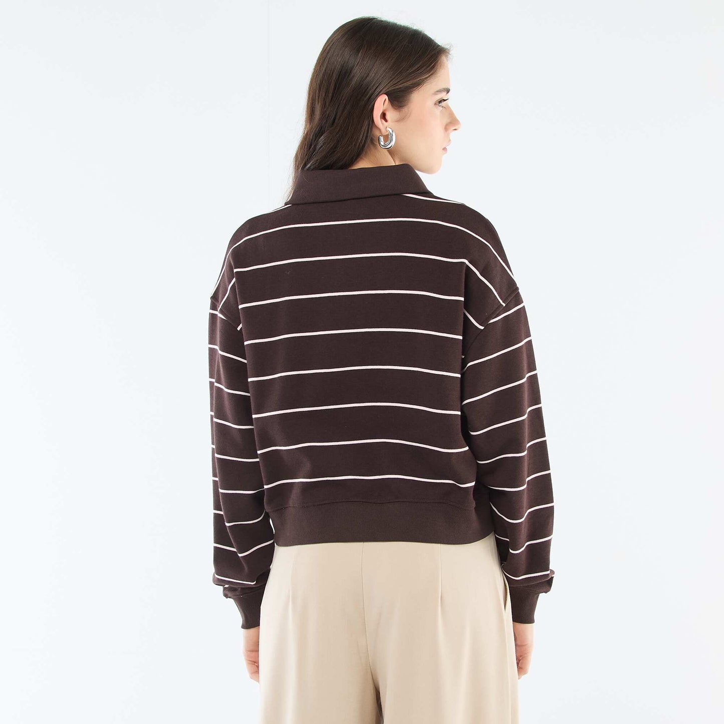 Striped Polo Sweatshirt BROWN
