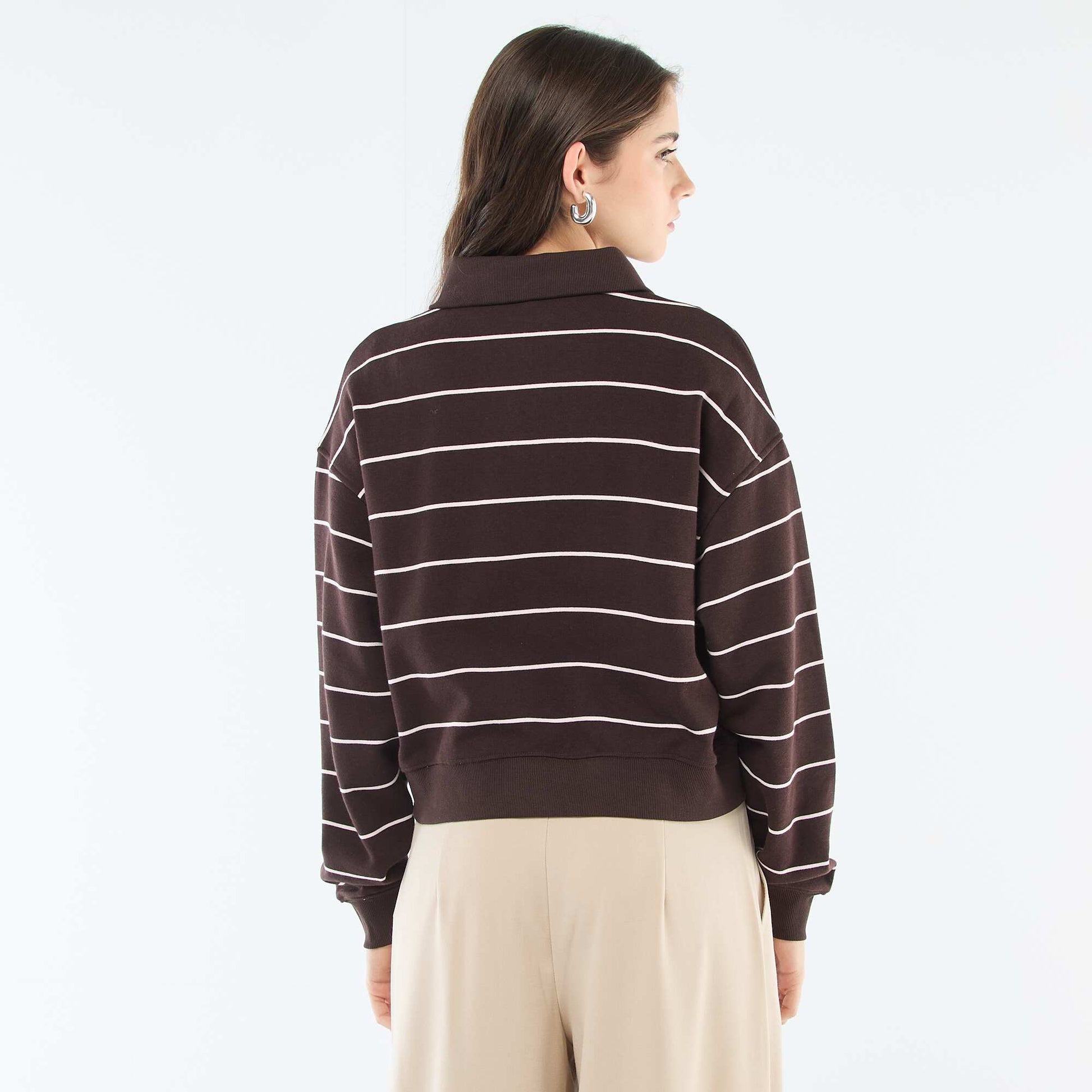 Striped Polo Sweatshirt BROWN
