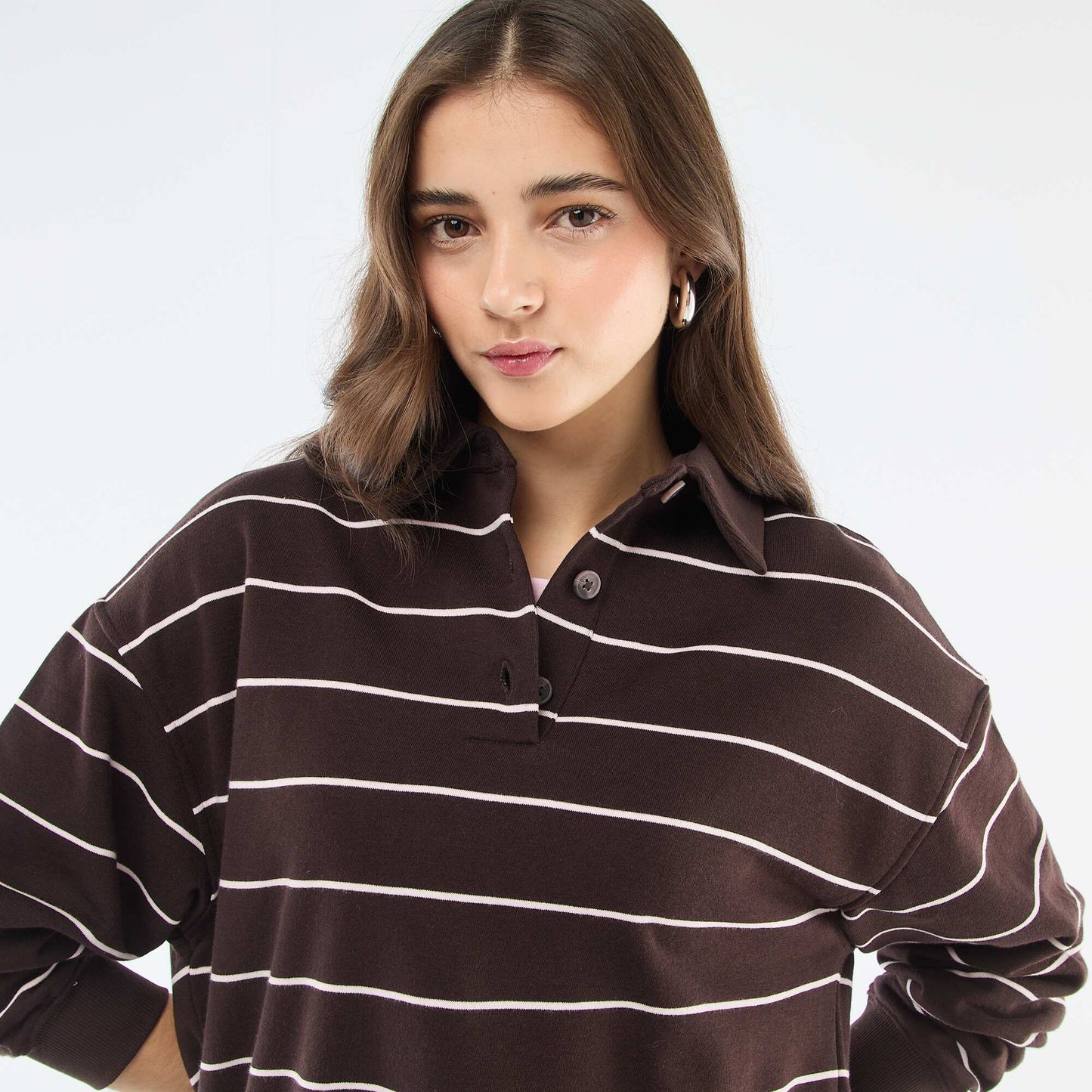 Striped Polo Sweatshirt BROWN