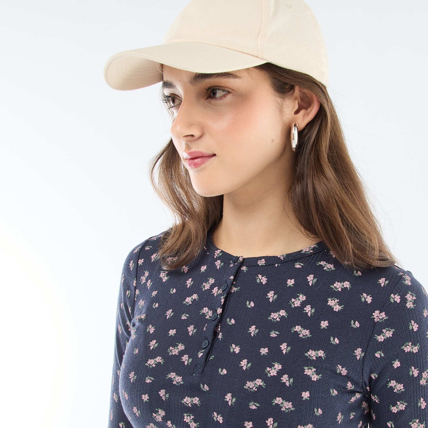 Floral Pointelle Knit T-Shirt BLUE