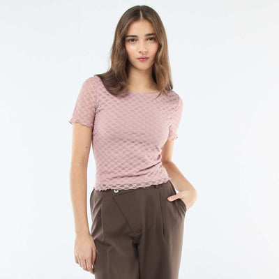 Lace T-Shirt with Low-Cut Back PINK