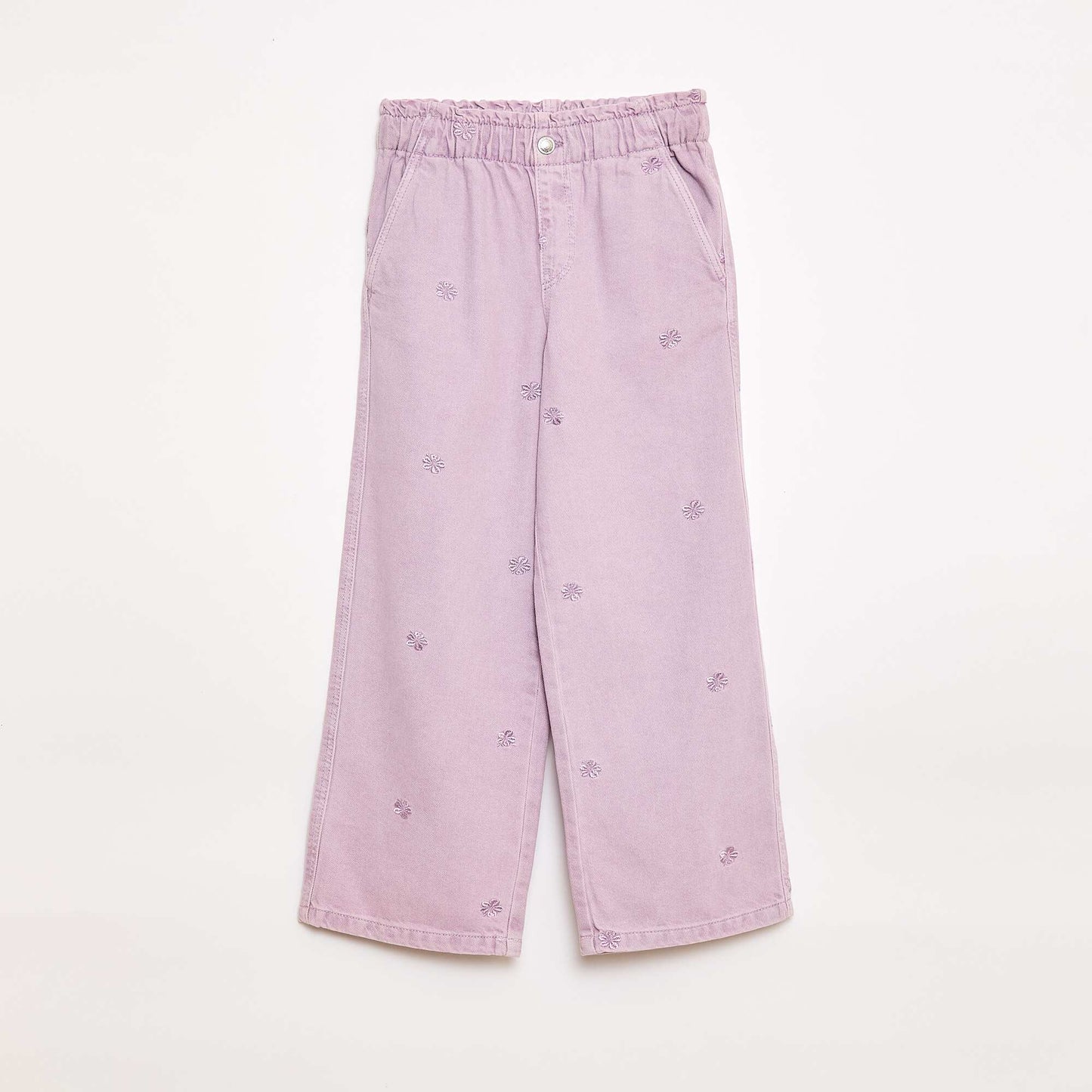 Wide Leg Jeans with Embroidered Design PURPLE