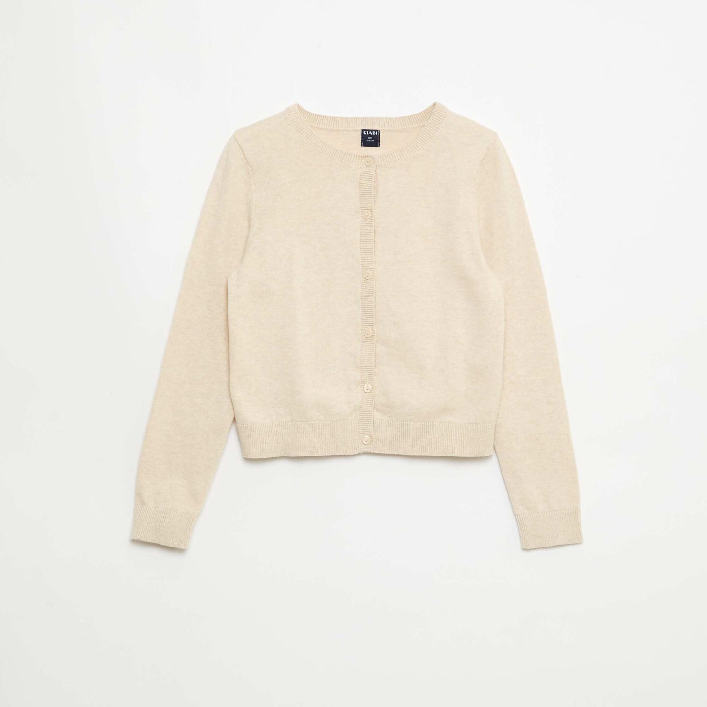 Lightweight Plain Crew Neck Cardigan BEIGE