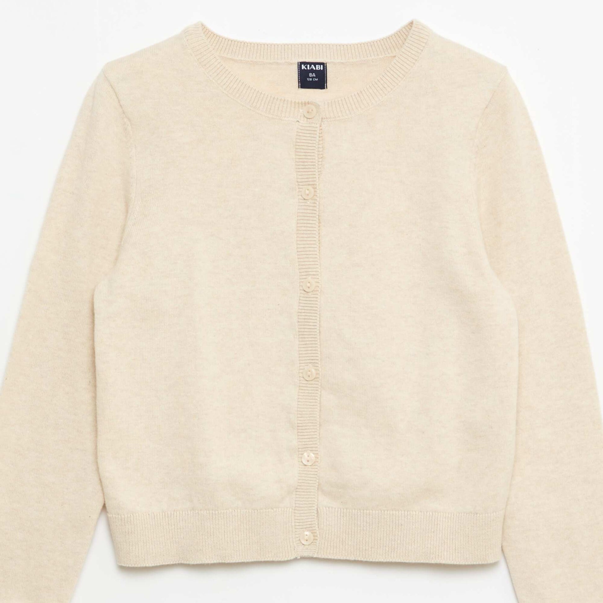 Lightweight Plain Crew Neck Cardigan BEIGE