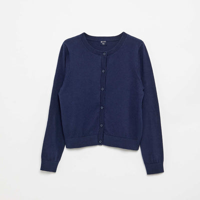 Lightweight Plain Crew Neck Cardigan BLACK