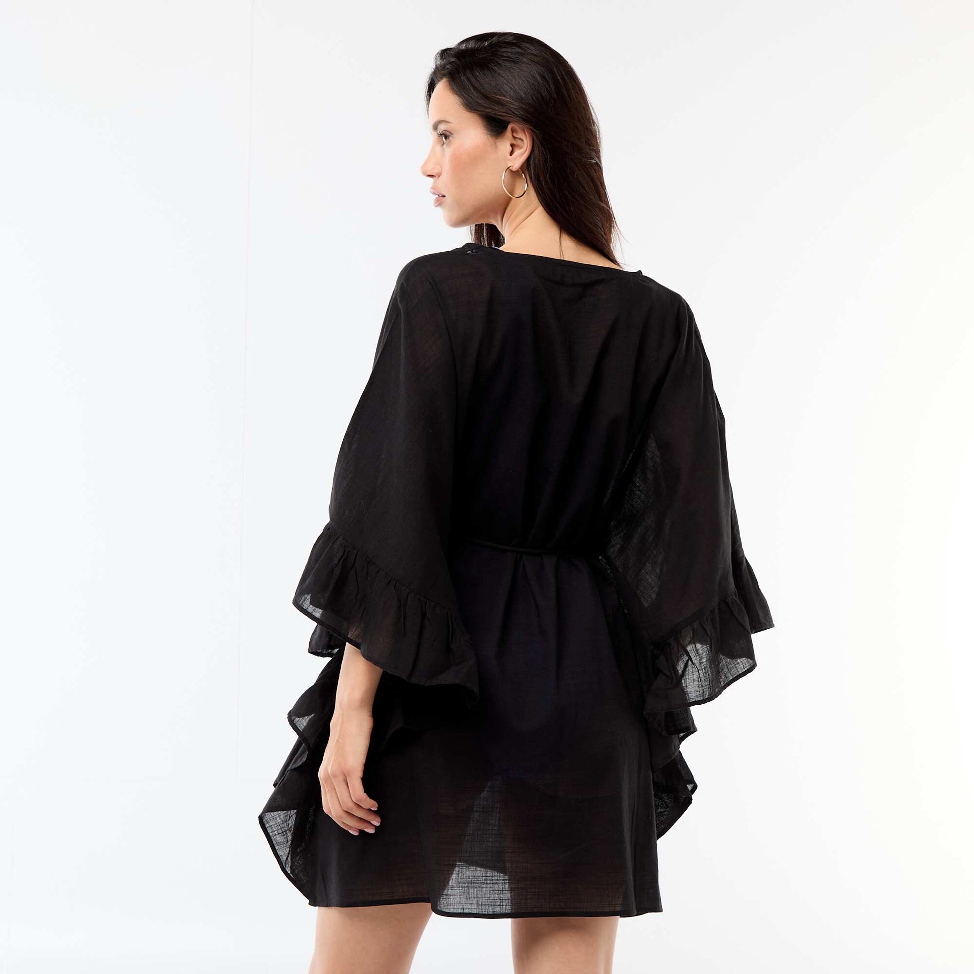 Beach Dress with Flutter Sleeves BLACK
