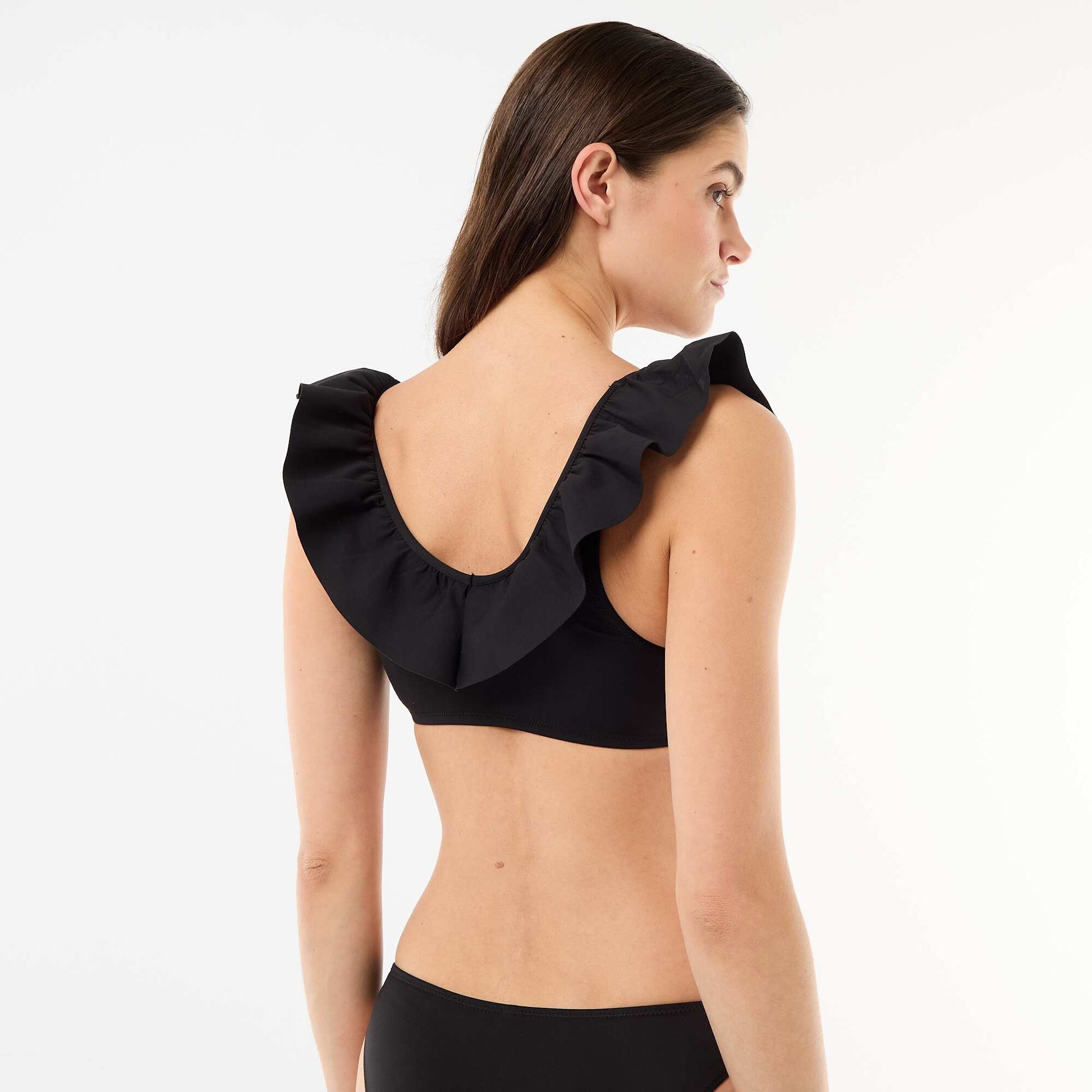 Soft Microfiber Ruffled Swimsuit Top BLACK