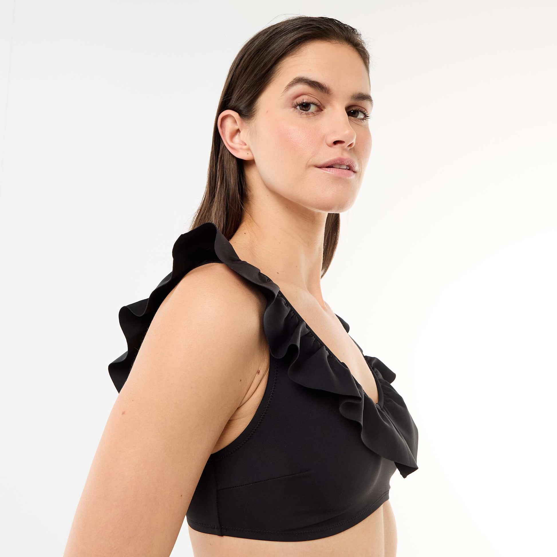 Soft Microfiber Ruffled Swimsuit Top BLACK
