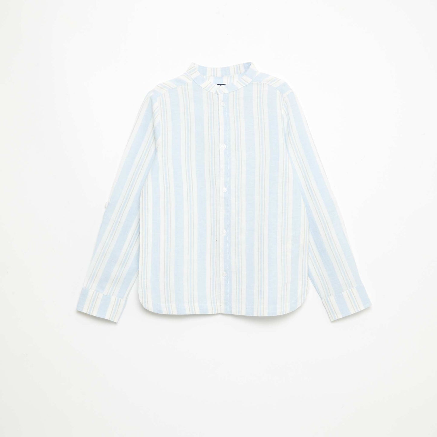 Striped Linen-Cotton Mao Collar Shirt BLUE