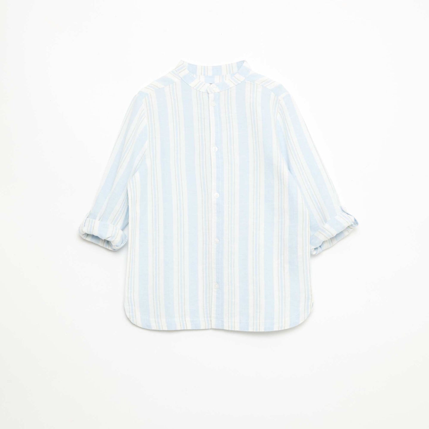 Striped Linen-Cotton Mao Collar Shirt BLUE