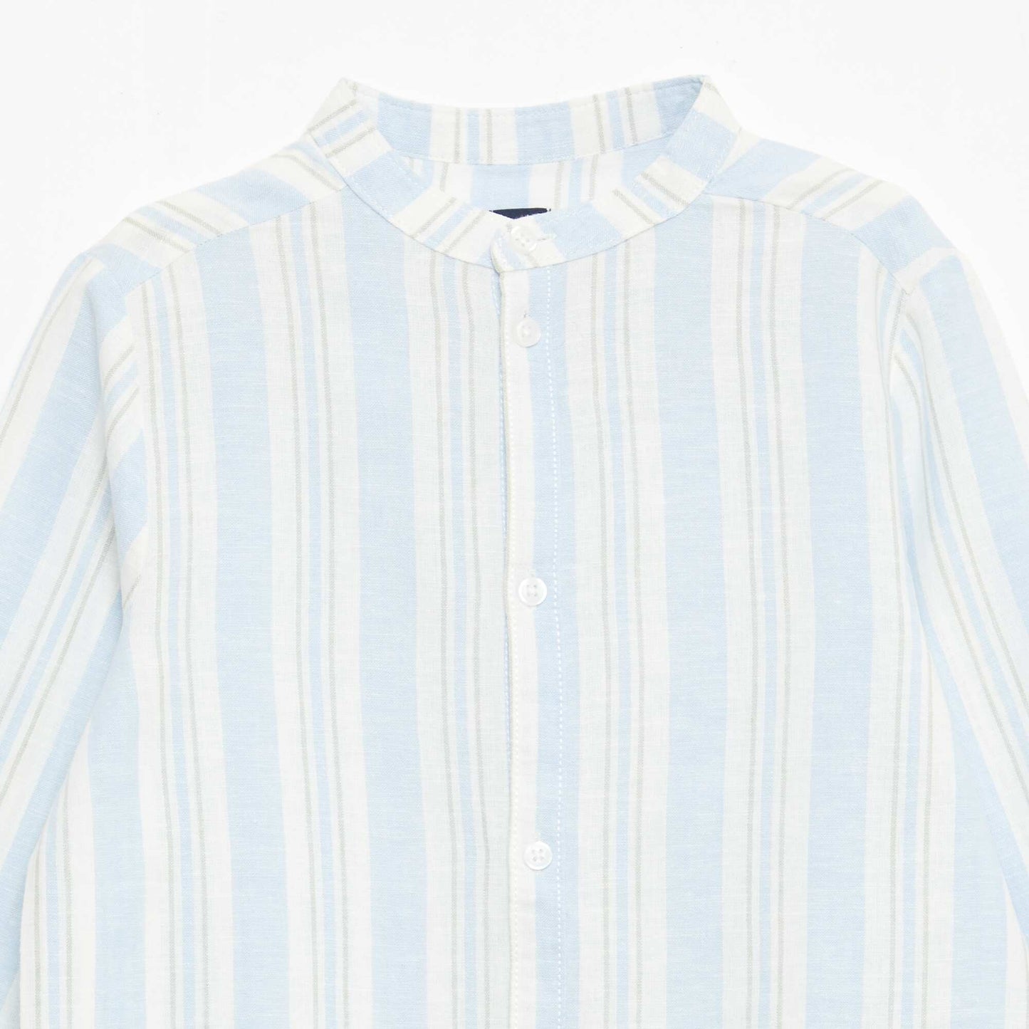 Striped Linen-Cotton Mao Collar Shirt BLUE