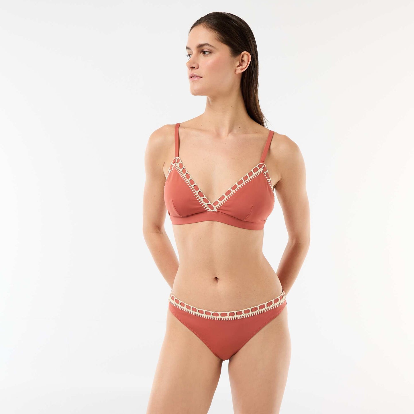 Macrame Trim Triangle Bikini Top ORANGE