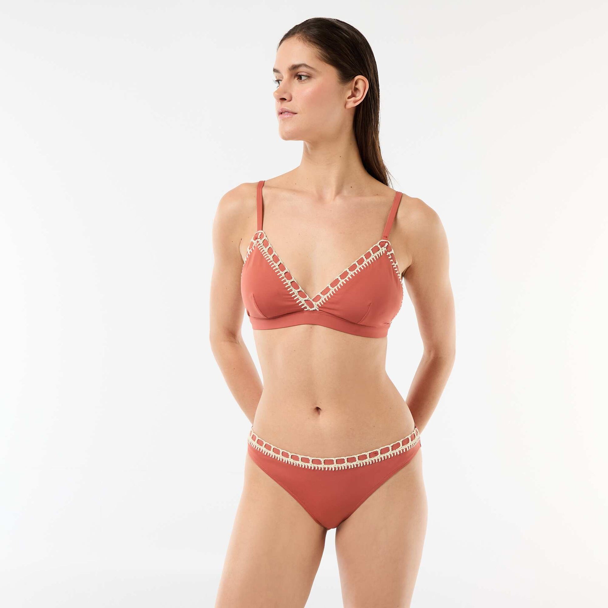 Macrame Trim Triangle Bikini Top ORANGE