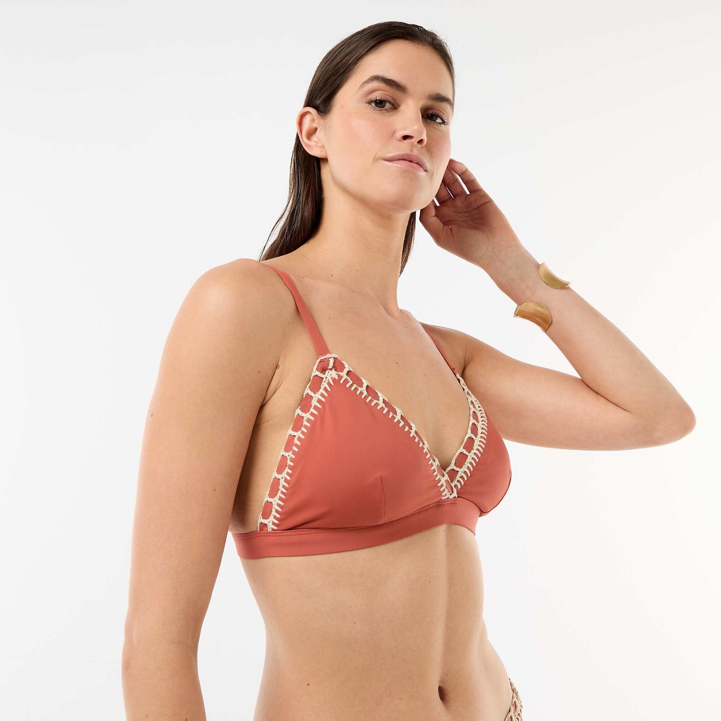 Macrame Trim Triangle Bikini Top ORANGE