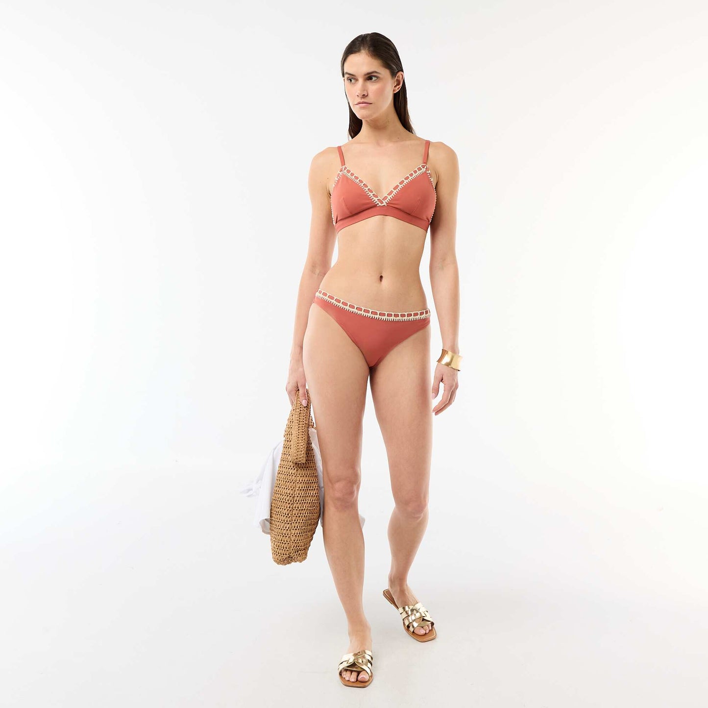 Macrame Trim Triangle Bikini Top ORANGE