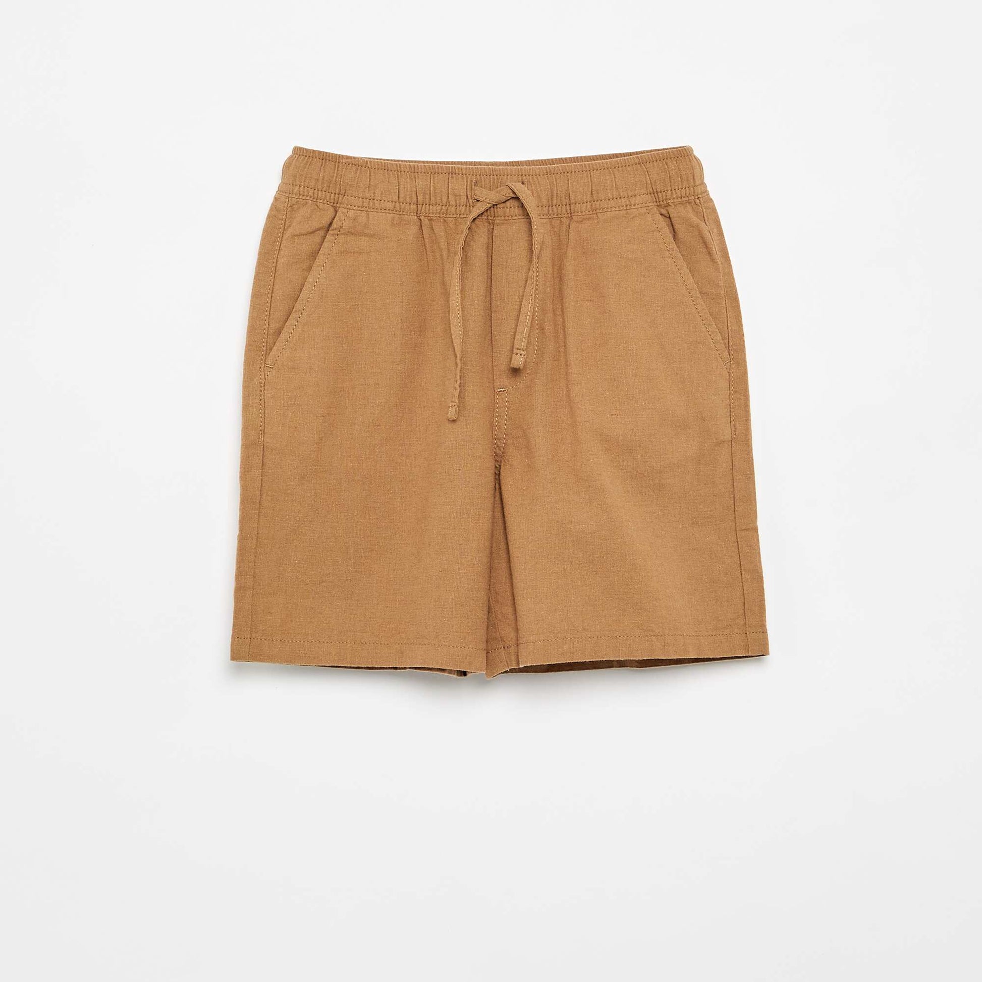 Lightweight Striped Linen Blend Shorts BEIGE